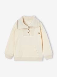 -Sporty Crew Neck Sweatshirt with Press Studs, for Girls