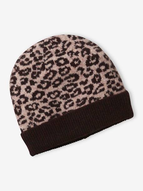 Leopard Beanie + Snood + Gloves Set for Girls printed brown 