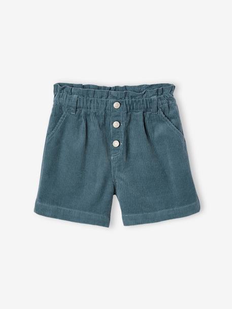 Paperbag-Style Corduroy Shorts for Girls cinnamon+old rose+peacock blue 