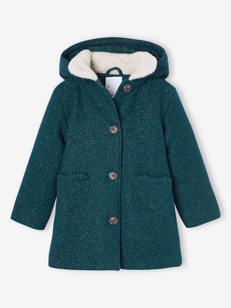 Coat with Hood for Girls emerald green+rosy 