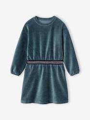 Girls-Dresses-Velour Dress with Striped Iridescent Belt, for Girls