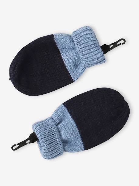 Two-Tone Hood + Snood + Mittens Set for Baby Boys navy blue 