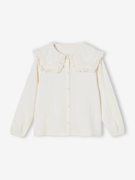 Cotton Gauze Shirt with Broderie Anglaise ecru 