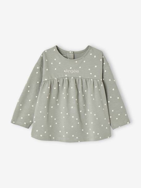 Long Sleeve Printed T-Shirt in Organic Cotton for Babies hazel+sage green+vanilla 