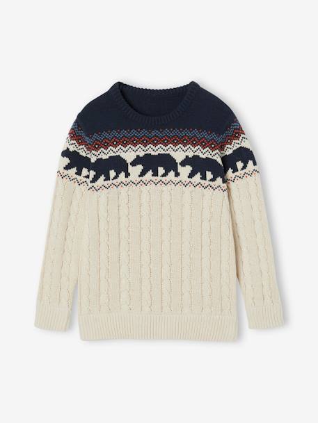 Cable Knit Jacquard Jumper for Boys marl grey+marl white 