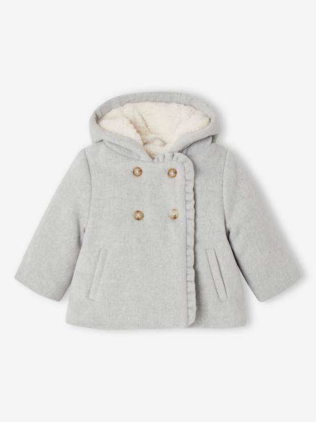 Coat in Woollen Cloth for Babies marl grey+rose 