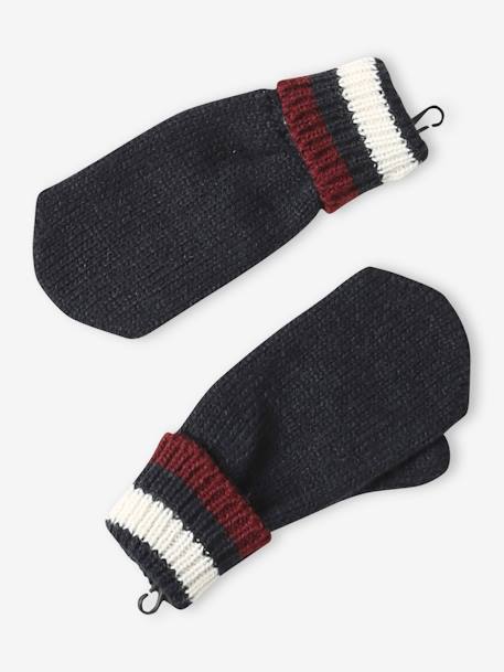 Beanie + Snood + Gloves Set in Rib Knit for Boys navy blue 