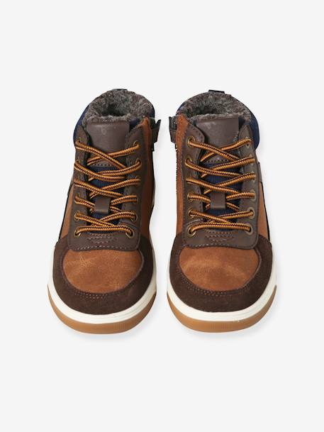 High Top Lace-Up Trainers with Zip & Fur Lining, for Boys brown 