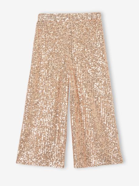 Wide-Leg Trousers with Christmas Sequins for Girls gold 