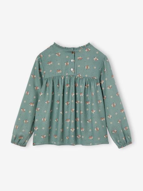 Floral Blouse for Girls ecru+indigo+rosy+sage green 