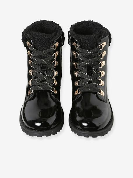 Faux Fur Ankle Boots with Laces for Girls black 