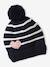 Stripes/Hearts Beanie + Snood + Mittens/Fingerless Mitts Set for Girls ecru+navy blue 