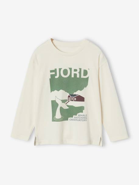 Long Sleeve T-Shirt with Fjord Motif, for Boys ecru 