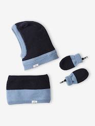 Two-Tone Hood + Snood + Mittens Set for Baby Boys