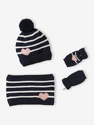 Girls-Accessories-Stripes/Hearts Beanie + Snood + Mittens/Fingerless Mitts Set for Girls