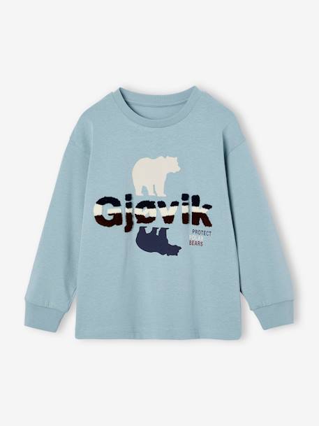 Sweatshirt with Bear and Details in Bouclé Knit, for Boys aqua green 