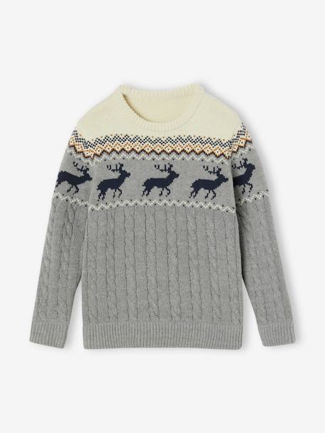 Cable Knit Jacquard Jumper for Boys marl grey+marl white 