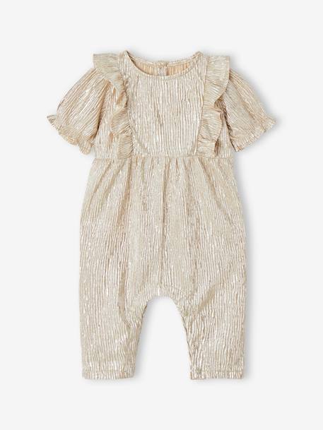 Shimmery Festive Jumpsuit with Ruffles for Baby Girls gold 