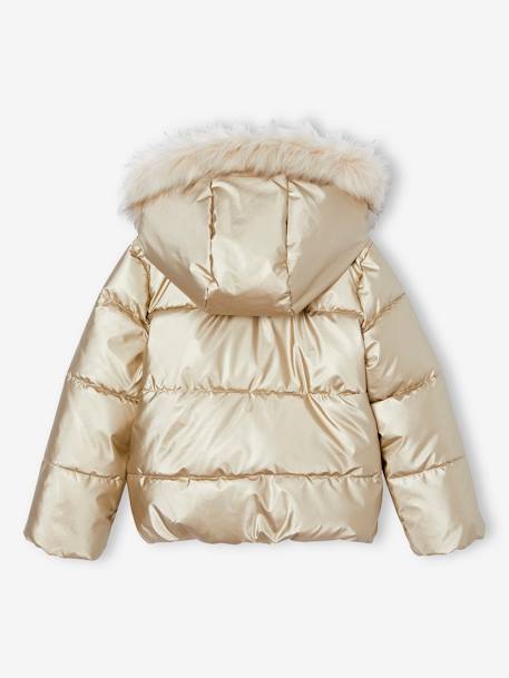 Padded Jacket with Hood & Polar Fleece Lining for Girls anthracite+gold+printed pink 