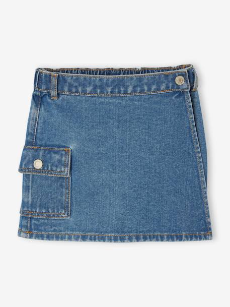 Denim Skort with Cargo Pocket, for Girls medium blue 