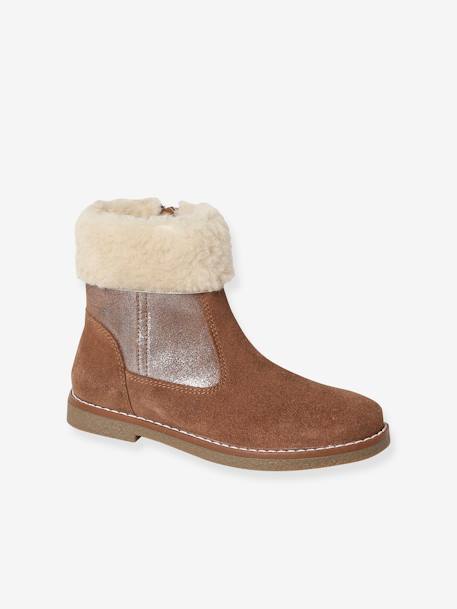 Zipped Boots with Fur Lining, for Girls camel 