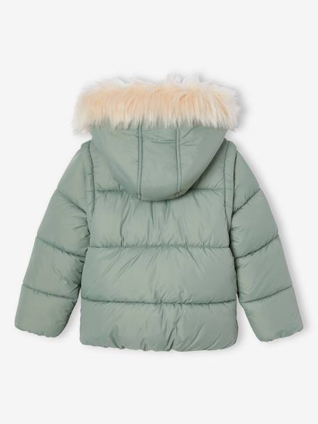 Adaptive Padded Jacket with Removable Hood & Sleeves for Girls lichen 