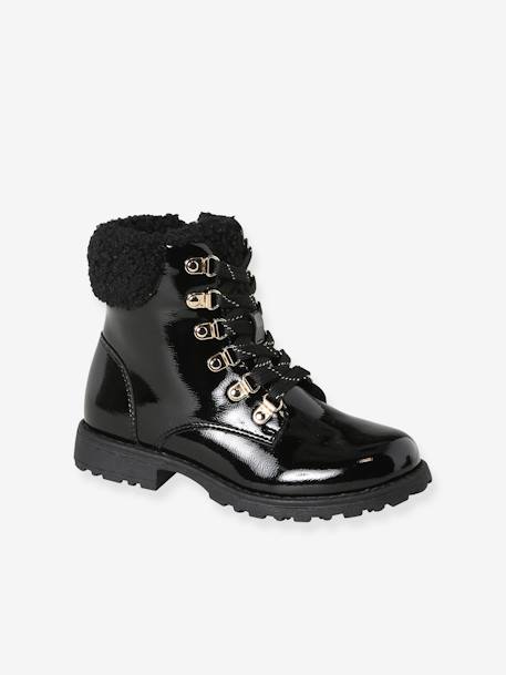 Faux Fur Ankle Boots with Laces for Girls black 