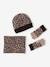 Leopard Beanie + Snood + Gloves Set for Girls printed brown 