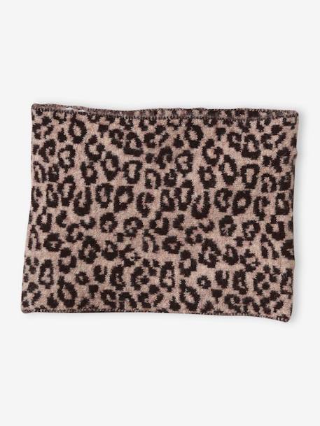 Leopard Beanie + Snood + Gloves Set for Girls printed brown 