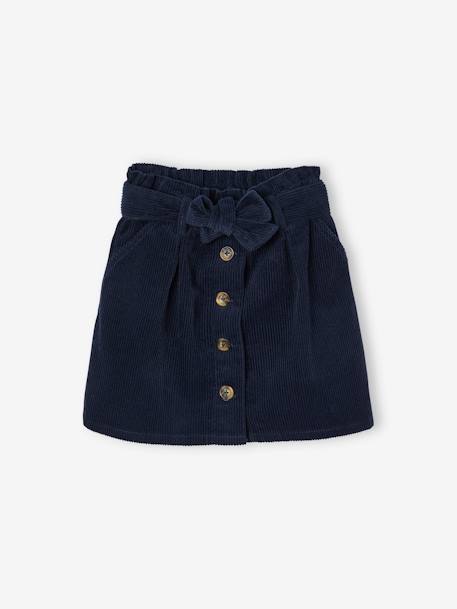 'Paperbag' Style Skirt in Corduroy for Girls Dark Green+grey blue+navy blue+peach+PINK LIGHT SOLID+plum 