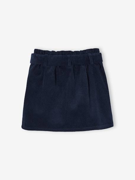 'Paperbag' Style Skirt in Corduroy for Girls grey blue+navy blue+peach+PINK LIGHT SOLID+plum 