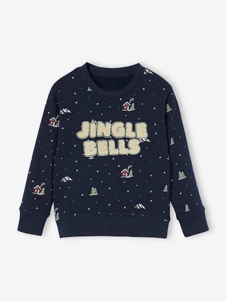 Christmas Sweatshirt with Message in Bouclé Knit for Boys navy blue 