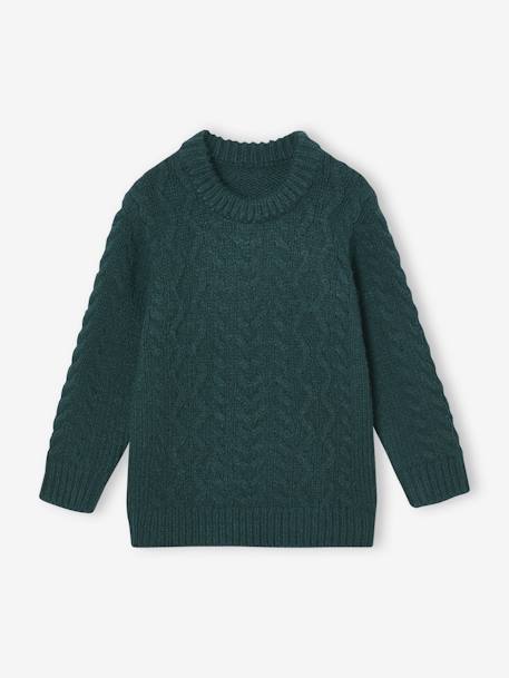 Cable Knit Jumper for Boys ecru+fir green 