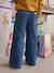 Wide-Leg Paperbag Jeans with Flower Motifs for Girls deep blue+stone 