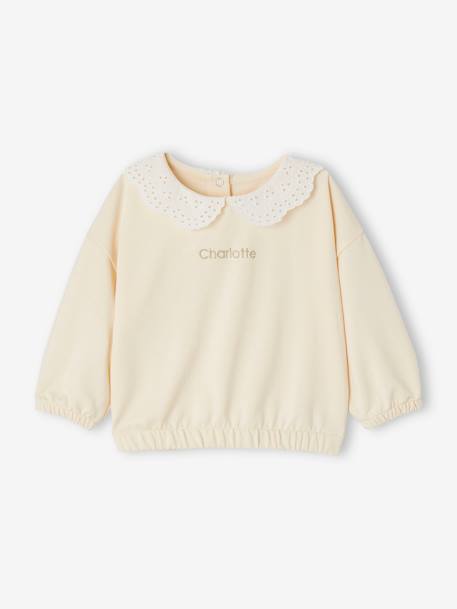 Sweatshirt with Embroidered Collar for Babies caramel+sage green+vanilla 