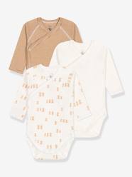 Baby-Bodysuits & Sleepsuits-Pack of 3 long-sleeved crossover baby bodies with hearts in organic cotton PETIT BATEAU