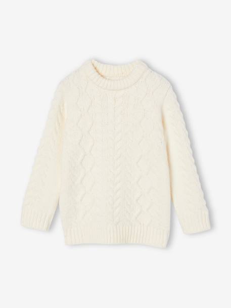 Cable Knit Jumper for Boys ecru+fir green 