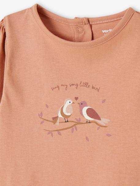 Organic Cotton Blouse with Bird Motif for Babies clay beige 