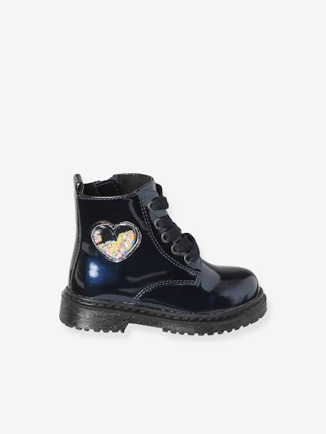 Heart Boots with Laces & Zip for Girls navy blue 