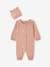 Knitted Jumpsuit + Matching Beanie with Ears Combo for Babies rose 