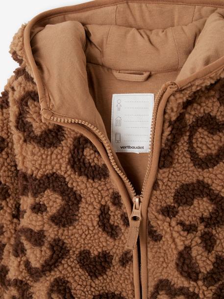 Hooded Jacket in Sherpa with Leopard Print for Girls printed brown 