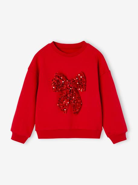 Christmas Sweatshirt with Sequinned Bow for Girls red 