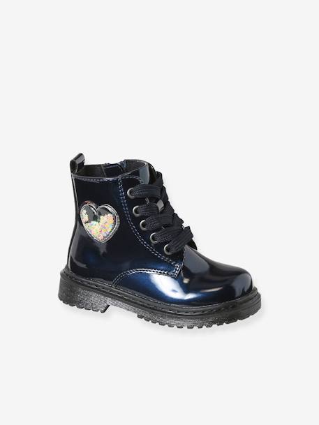 Heart Boots with Laces & Zip for Girls navy blue 