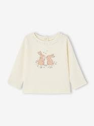 Baby-T-shirts & Roll Neck T-Shirts-Rib Knit "Rabbits" Top with Fancy Collar, for Newborns