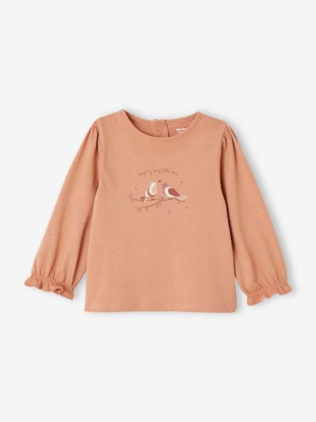 Organic Cotton Blouse with Bird Motif for Babies clay beige 