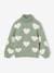 Polo Neck Jumper in Fuzzy Knit with Maxi Motifs for Girls grey green+rose 