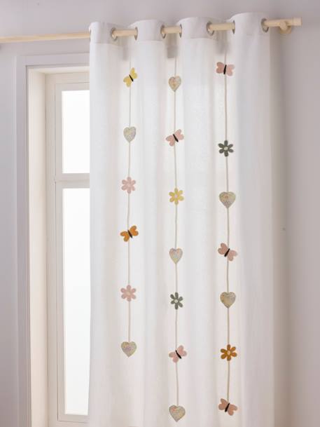 Semi-Sheer Curtains with Eyelets & Butterfly & Flower Garland, Countryside ecru 