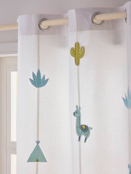 Semi-Sheer Curtain with Eyelets & Cactus Garlands White 