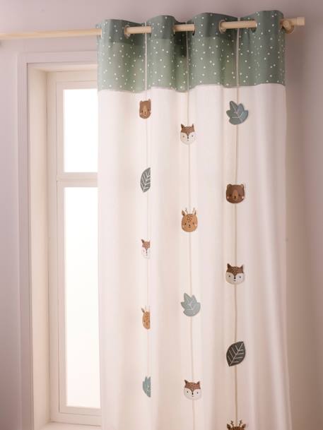 Semi-Sheer Curtain with Eyelets & Animals Print, Green Forest sage green 