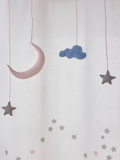 Semi-Sheer Curtain with Eyelets & Clouds & Stars Garland White 